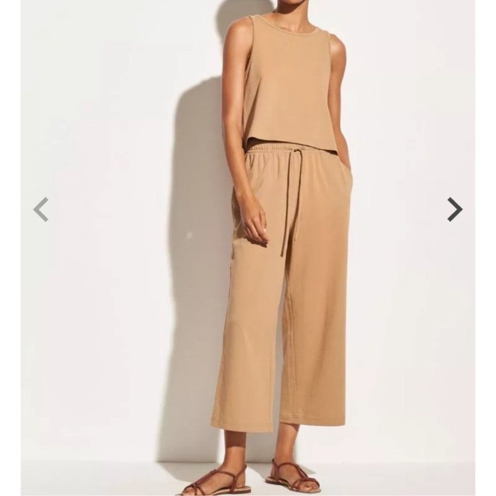 VINCE Cropped Wide Leg Pant in Dune Size XS Tan Tie Waist Drawstring Casual Pant